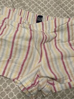 GAP White Linen-Blend Shorts with Pink, Blue, Yellow & Tan Stripes